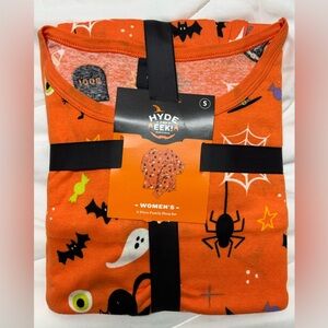 Hyde & Eek Womens Pajama's Sm Orange Black Halloween Cats Bats 2 Pc. PJ Set New